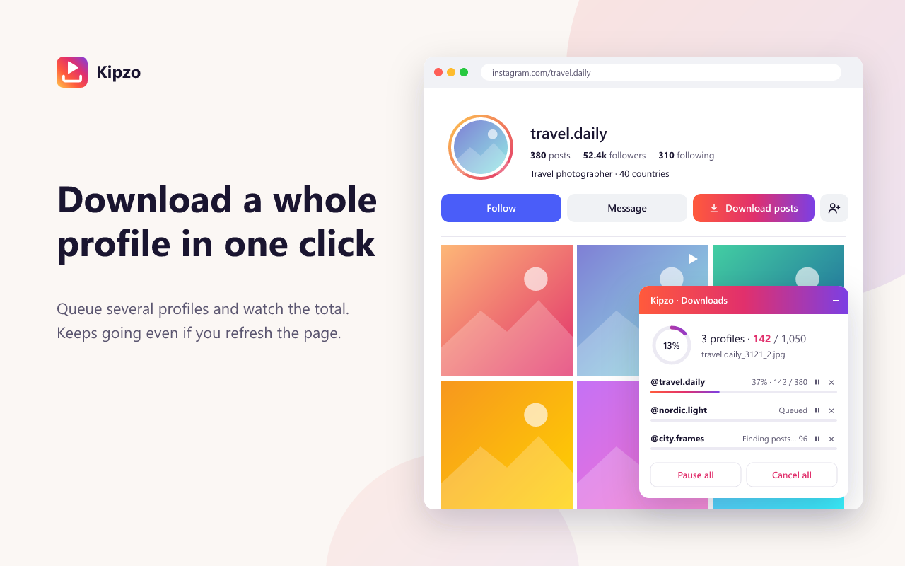 Kipzo ينزّل عدة حسابات انستقرام في وقت واحد