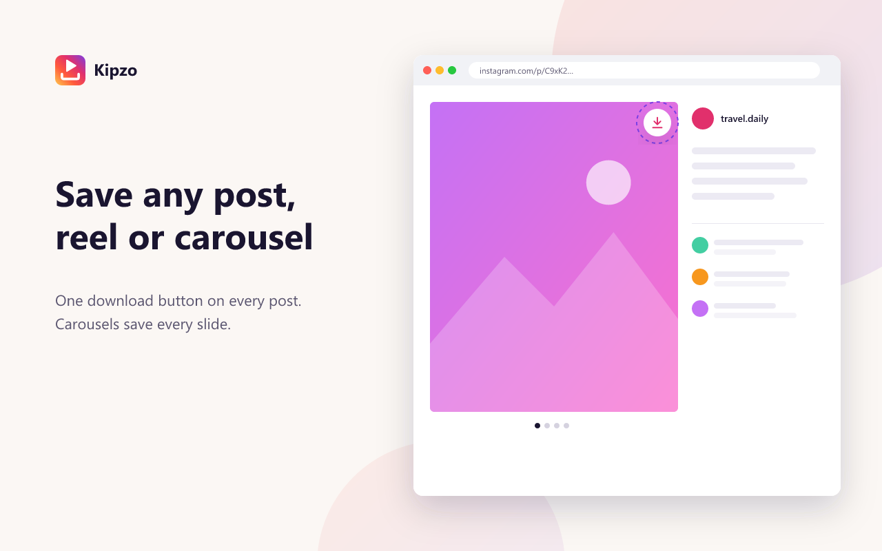 A Kipzo download button on an Instagram reel